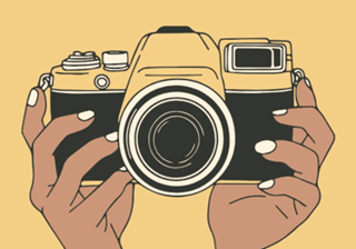 Drawing of hands holding a camera
